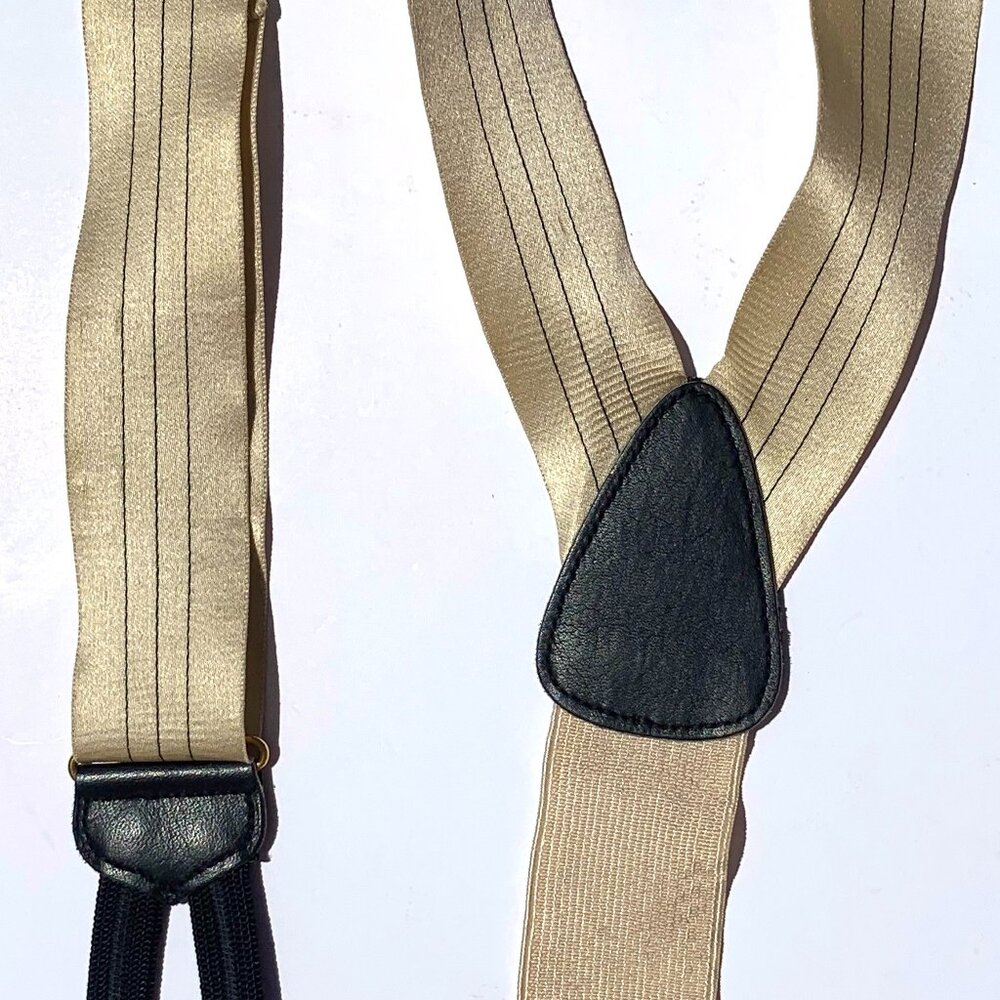 VTG Trafalgar Men’s Limited Edition Silk Suspenders Cream/Black Pinstripe Braces